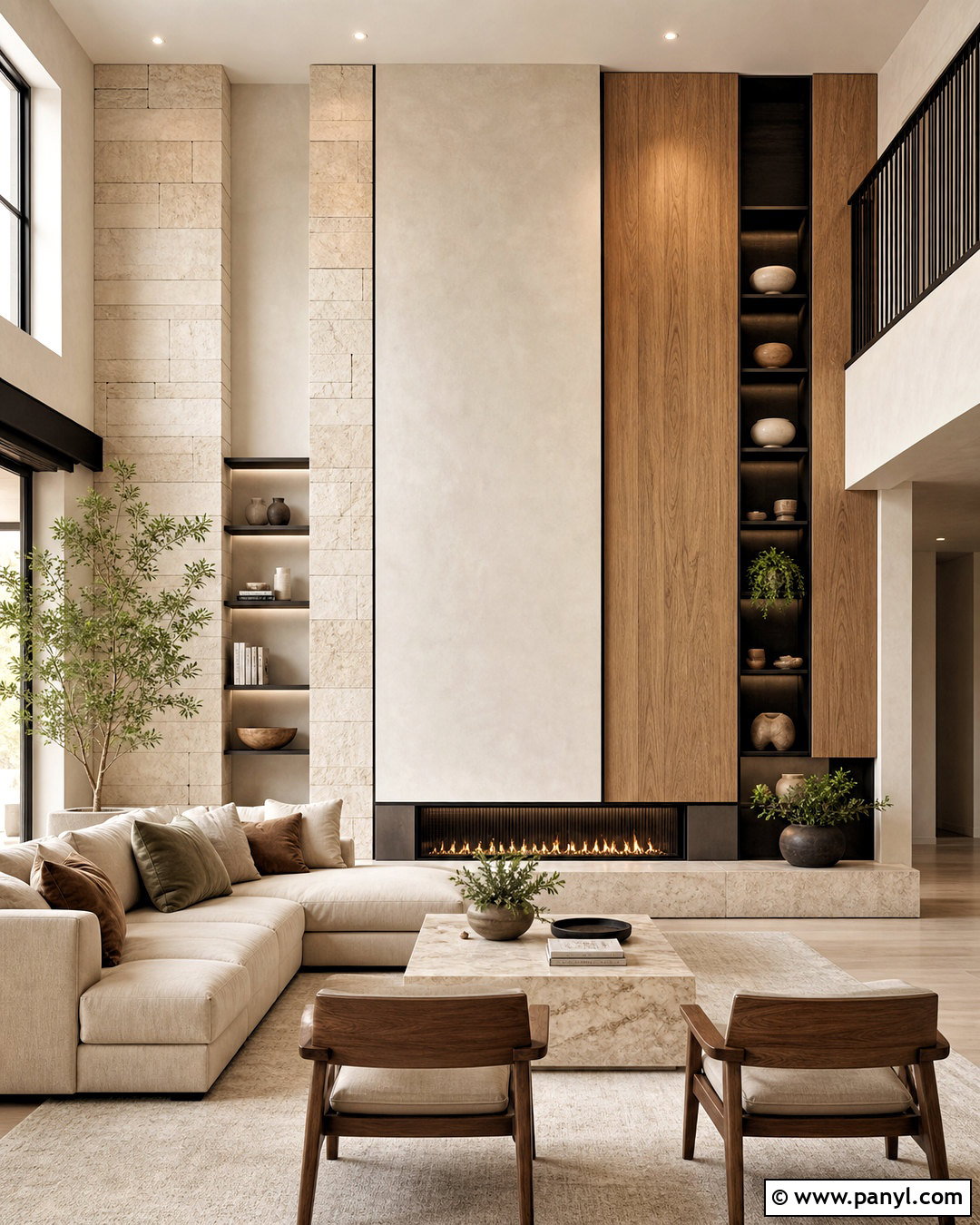 Mixed Material High Ceiling Wall - 20 high ceiling wall decor living room ideas