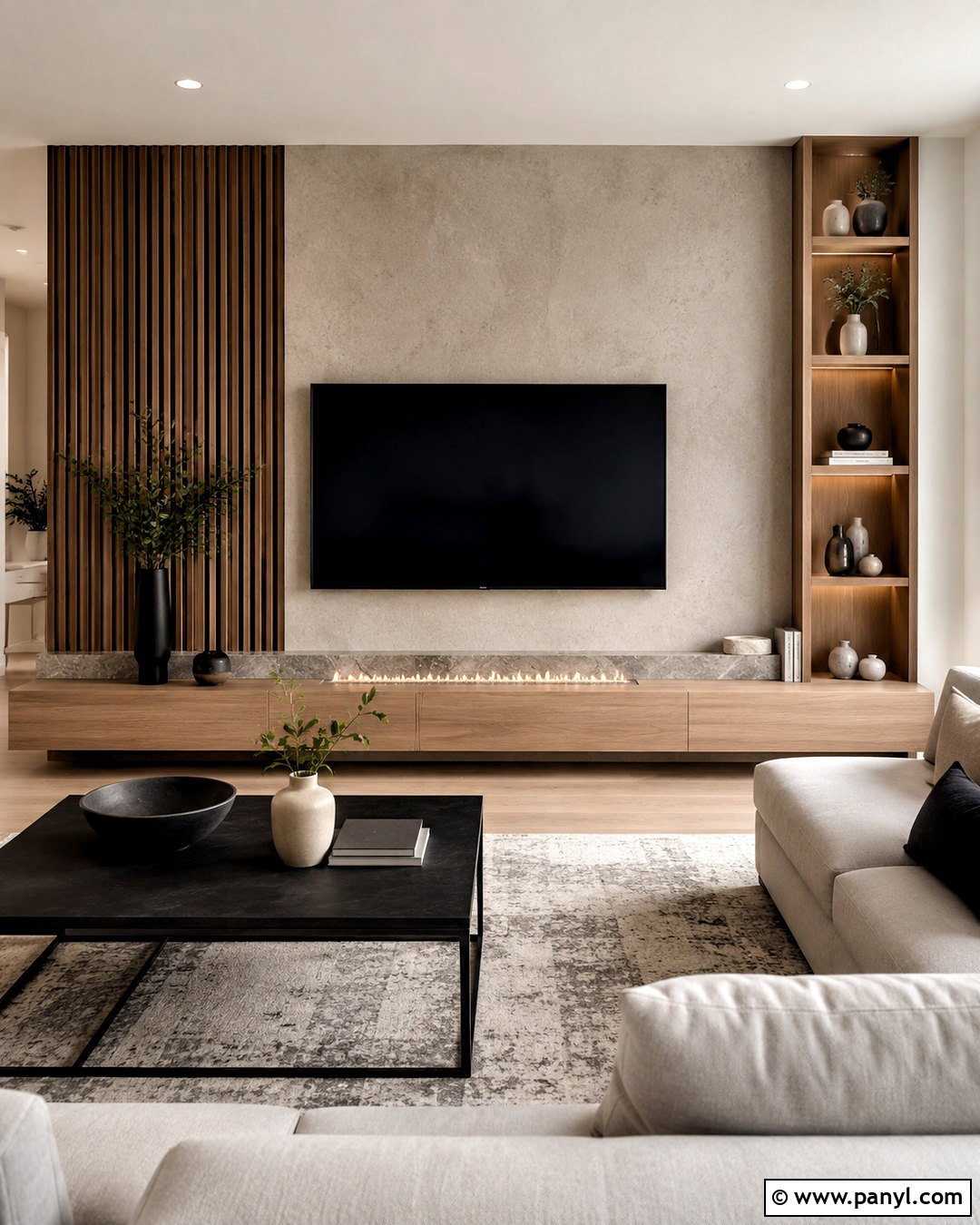 Mixed Material TV Accent Wall - 20 modern accent wall ideas