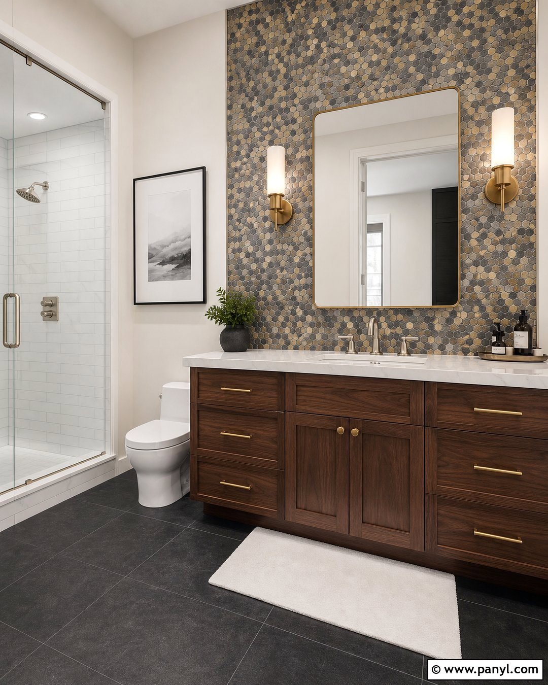 Mixed Metal Mosaic Wall - 20 Metallic Accent Wall Bathroom Ideas