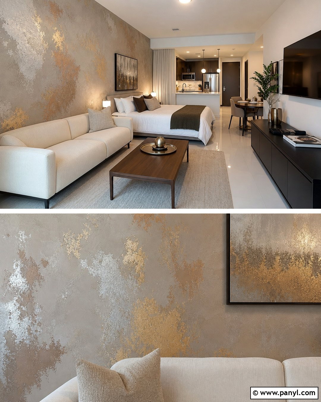 Mixed Metallic Paint Accent Wall Studio Apartment - 20 Metallic Paint Accent Wall Ideas