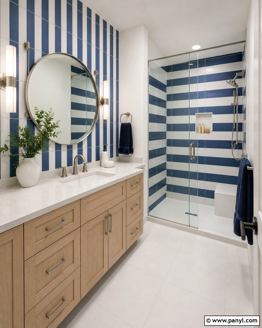 Mixed Vertical And Horizontal Striped Bathroom Walls - 20 Elegant Bathroom With Striped Walls