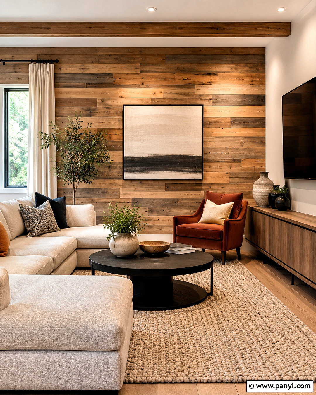 Mixed Width Wood Accent Wall - 20 natural wood accent wall ideas
