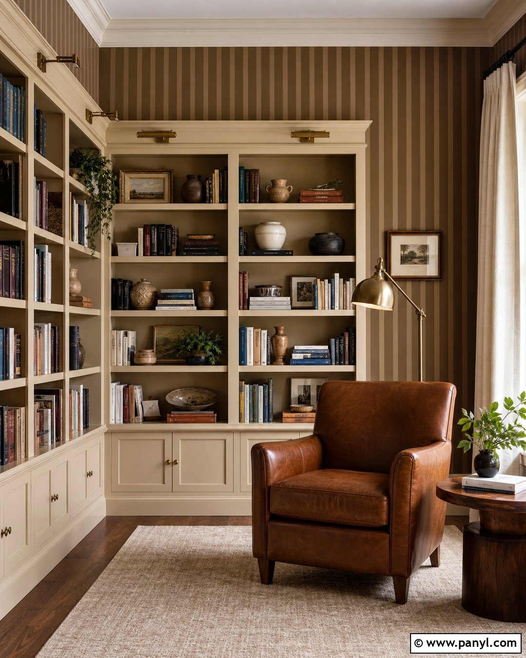 Mocha And Cream Library Wall Stripes - 20 Neutral Color Wall Stripes