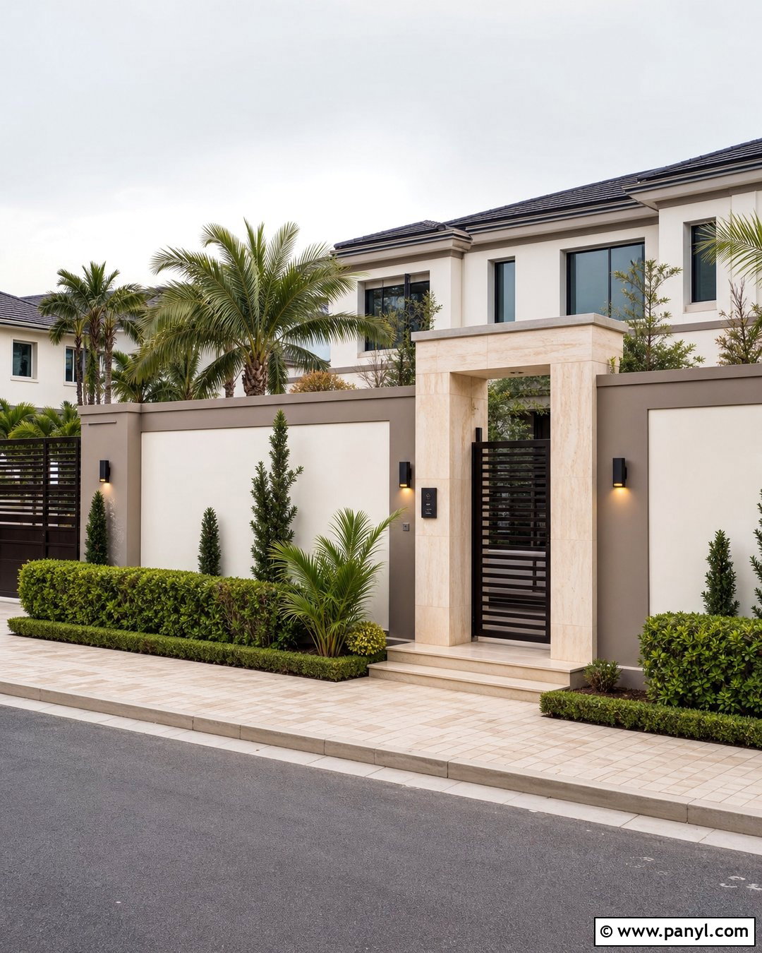 Mocha And Soft White Compound Wall - 30 compound wall colour combinations