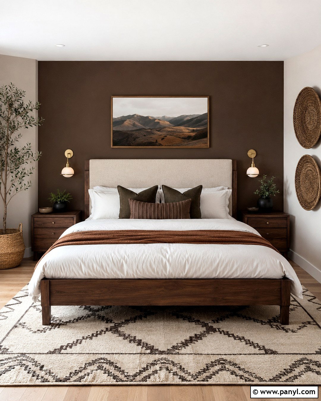 Mocha Brown Accent Wall Behind Bed - 20 Mocha Brown Walls