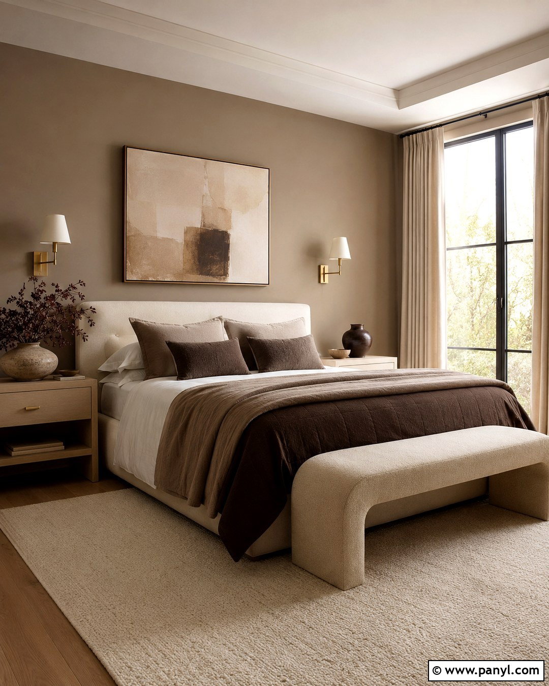 Mocha Brown Bedroom With Beige Bedding - 20 Mocha Brown Walls