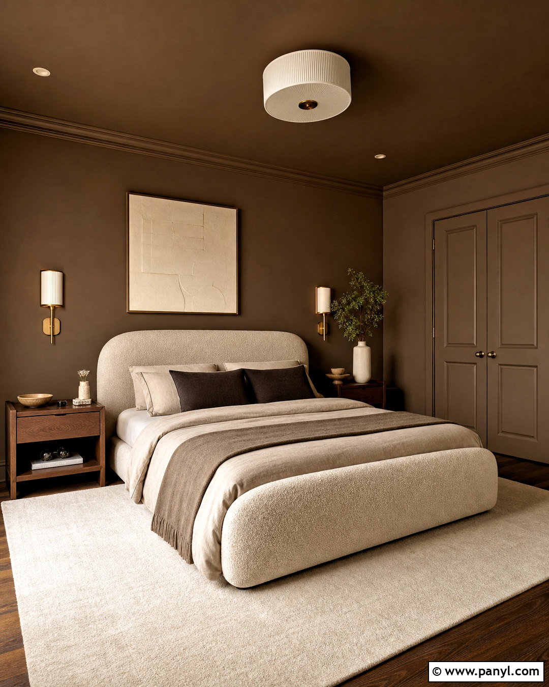 Mocha Brown Color Drenched Bedroom - 20 warm brown bedroom ideas