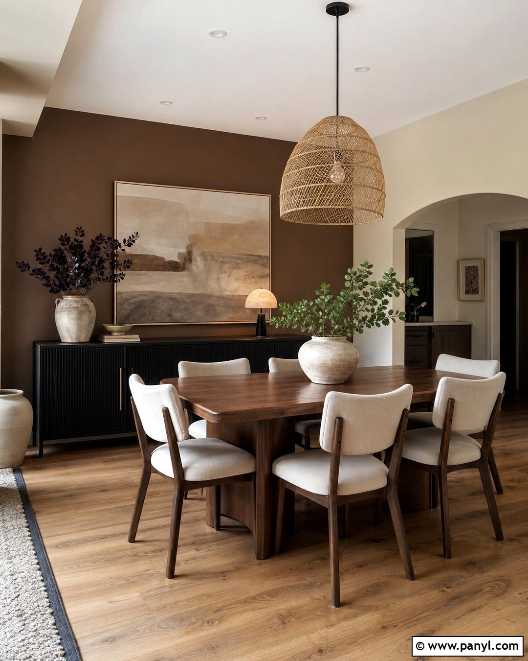 Mocha Brown Dining Room Feature Wall - 35 Brown Feature Wall Ideas