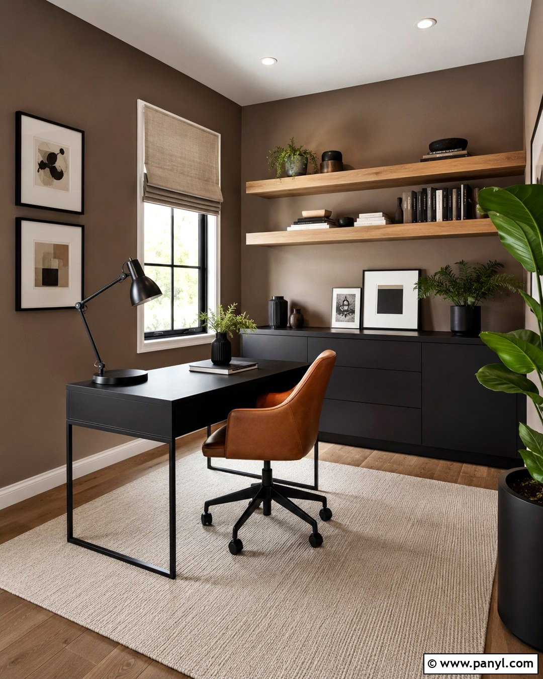 Mocha Brown Home Office With Black Desk - 20 Mocha Brown Walls
