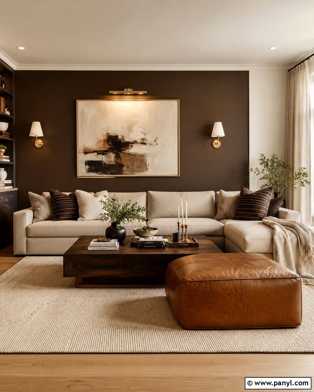Mocha Brown Living Room Accent Wall - 20 Neutral Color Accent Wall Ideas