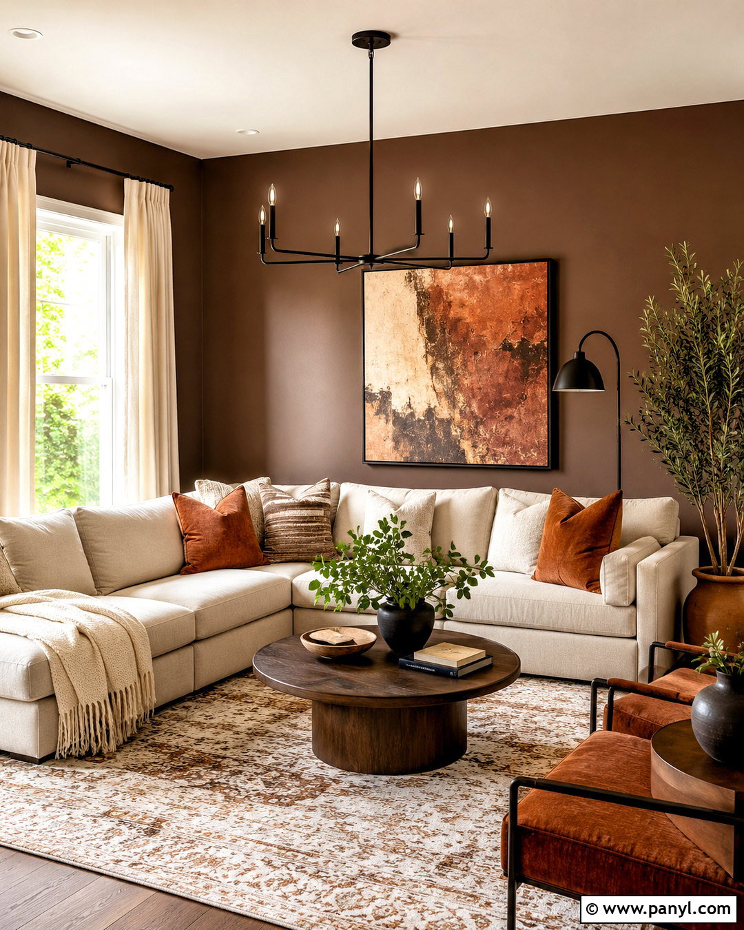 Mocha Brown Living Room Walls With Beige Sectional - 20 brown living room walls