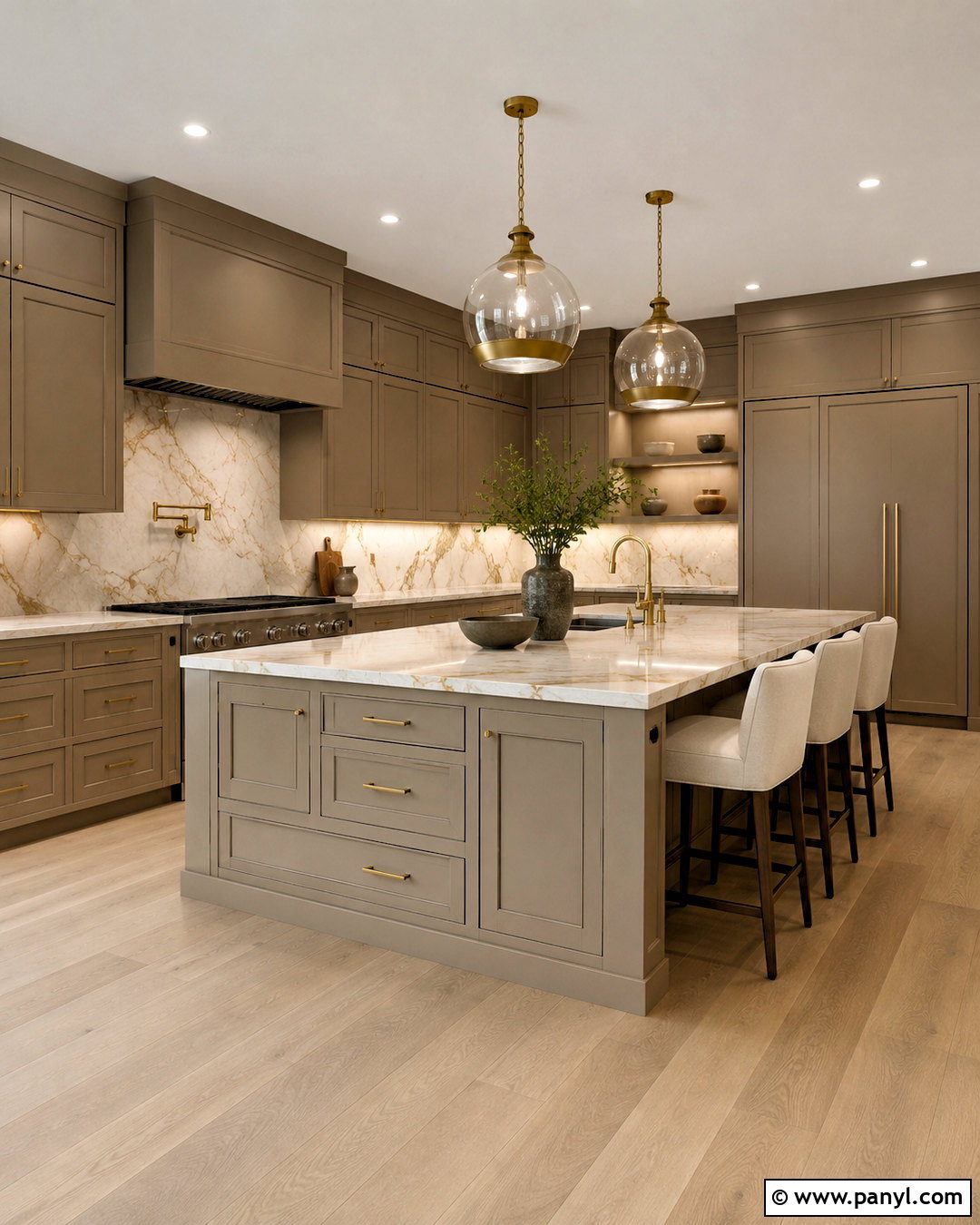 Mocha Kitchen With Marble Backsplash - 20 mocha kitchen ideas