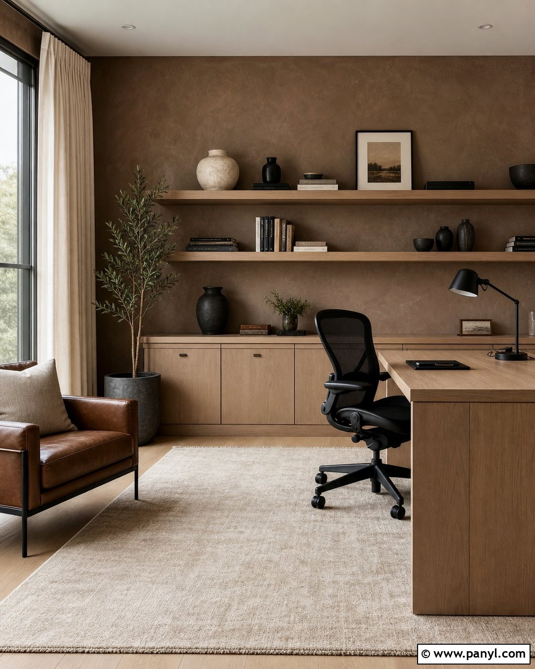 Mocha Limewash Home Office - 50 Limewash Walls