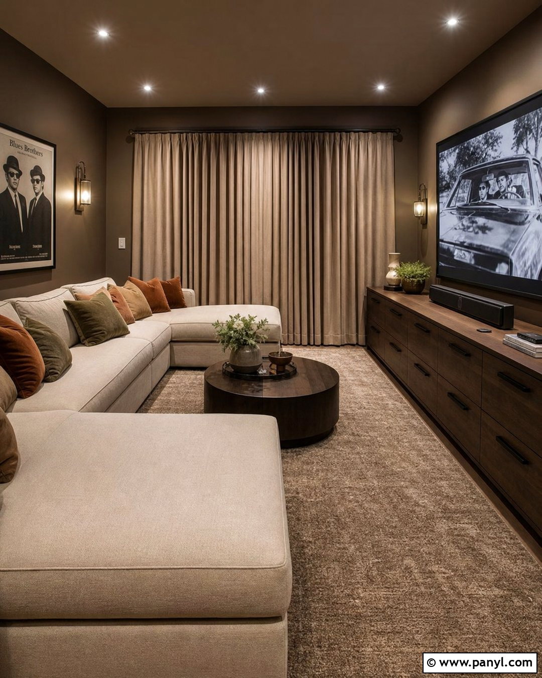 Mocha Nude Media Room - 30 Nude Wall Color Ideas