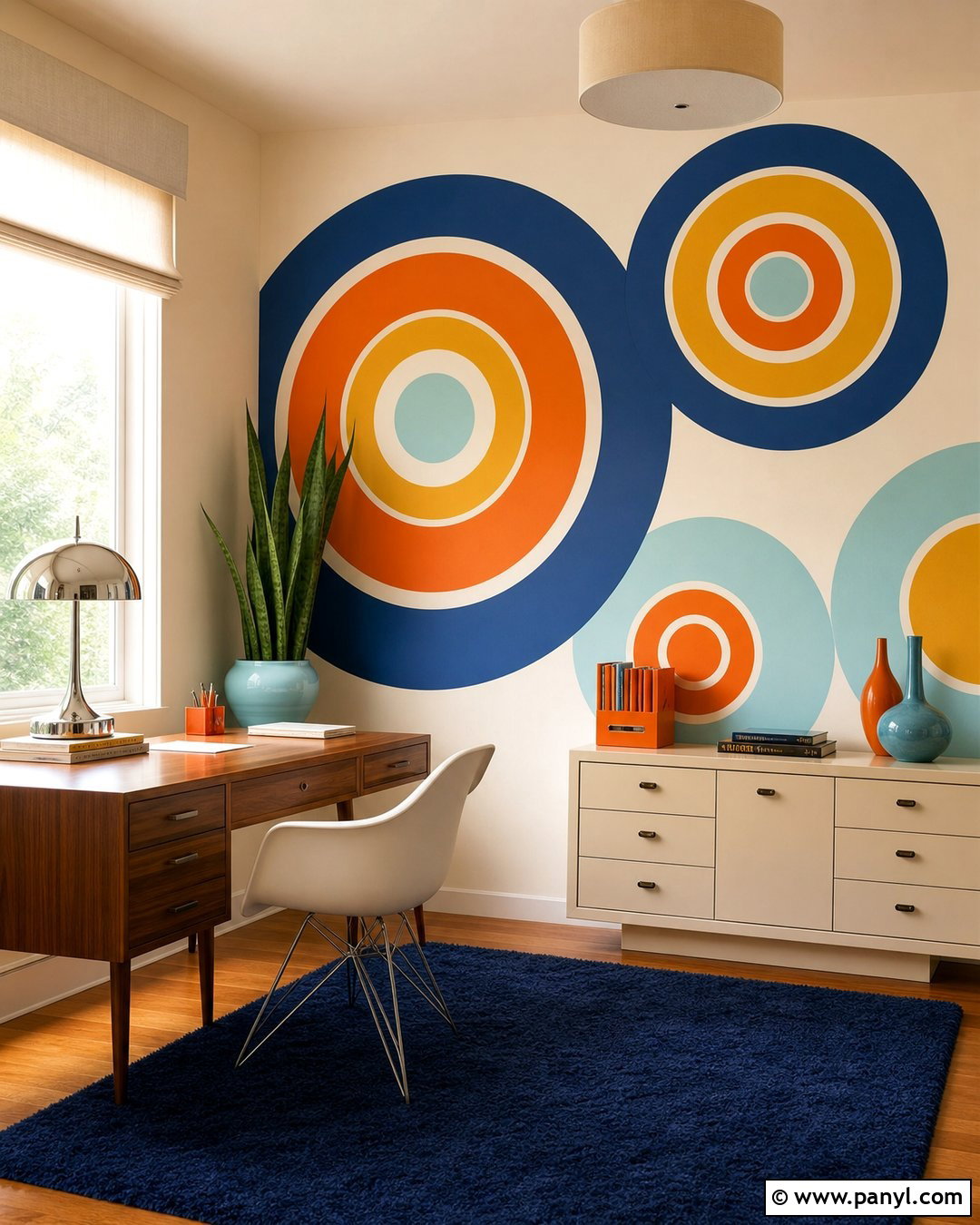 Mod Circle Home Office Wall Paint - 30 retro wall paint ideas