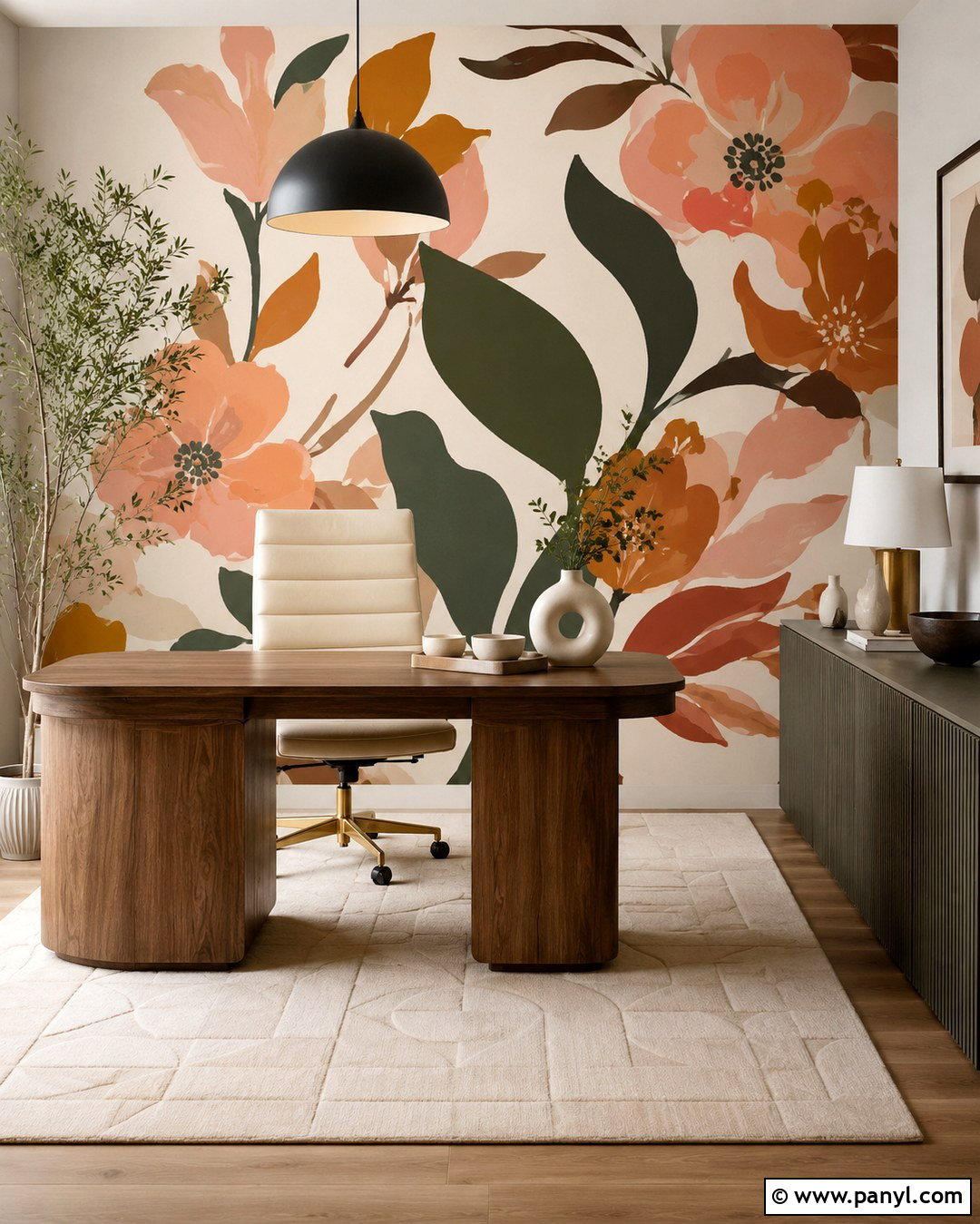 Modern Abstract Floral Accent Wall - 20 Floral Accent Wall Office Ideas