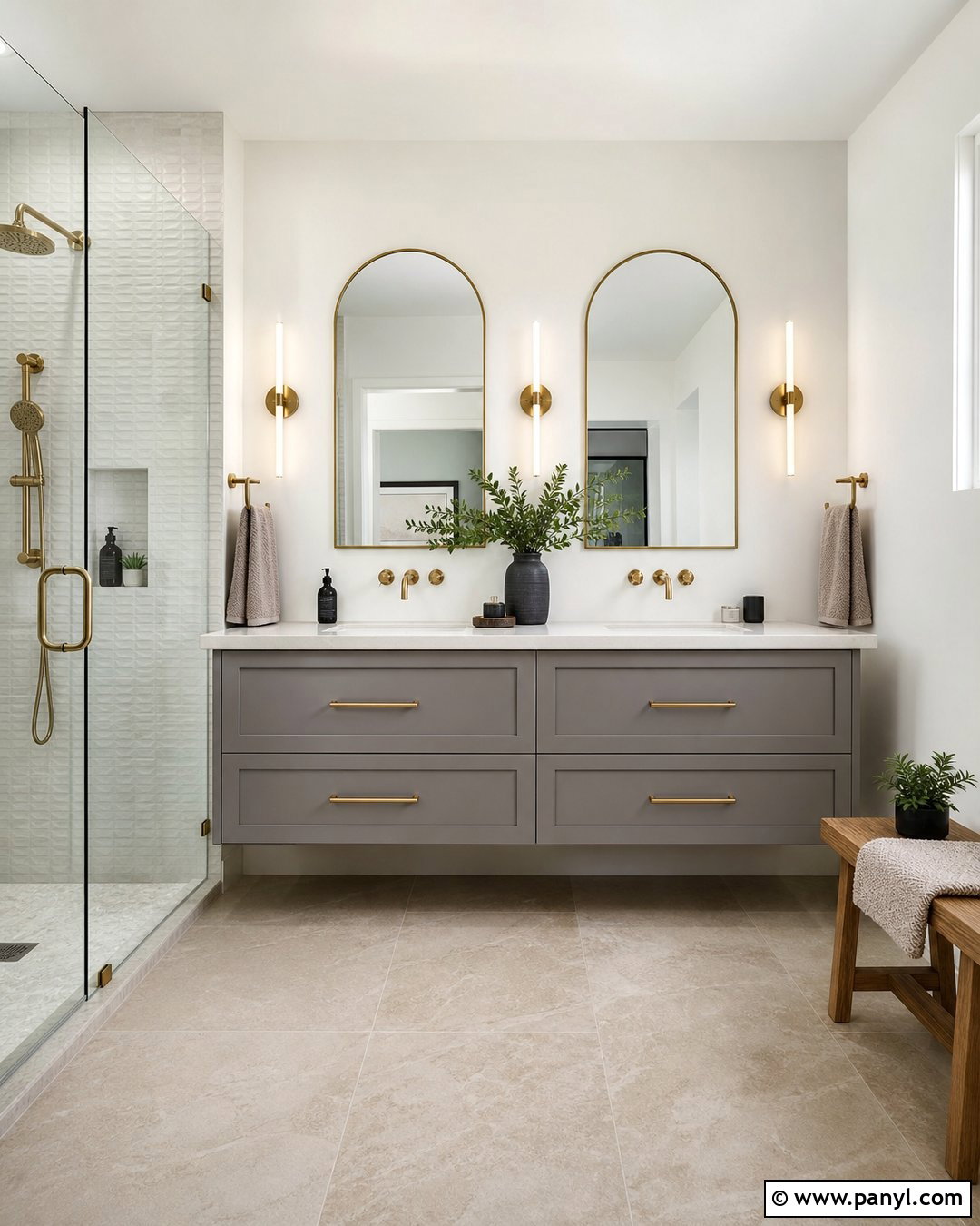 Modern Bathroom With Arched Mirrors - 20 Modern Bathroom With White Walls