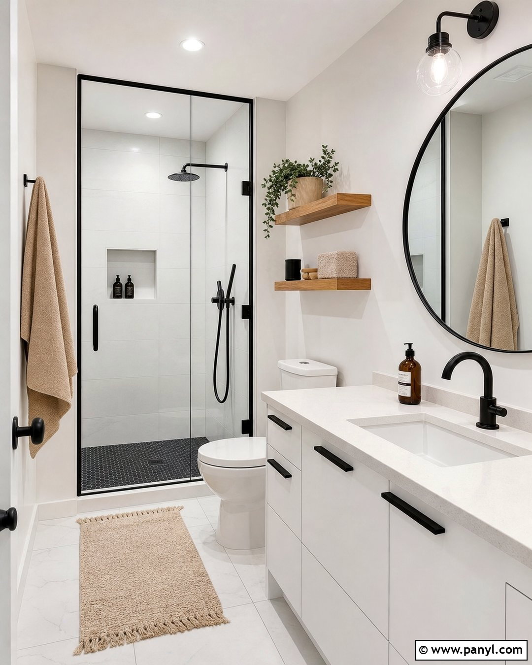 Modern Bathroom With Black Fixtures - 20 Modern Bathroom With White Walls