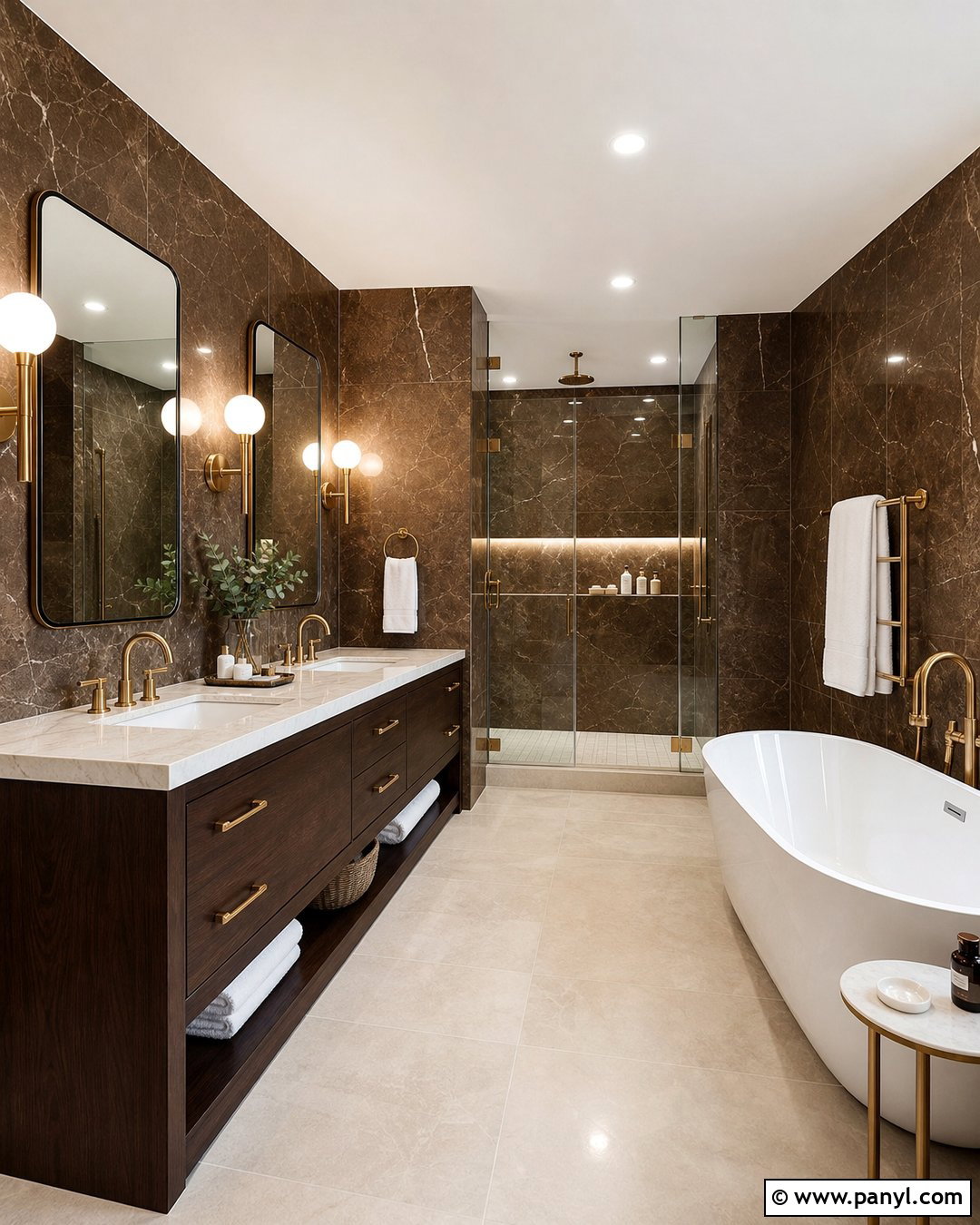 Modern Bathroom With Brown Marble Walls - 20 Modern Bathroom With Brown Walls