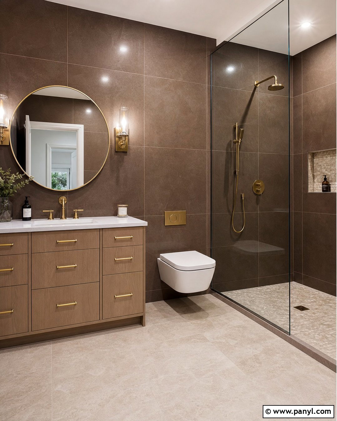 Modern Bathroom With Brown Tile Walls - 20 Modern Bathroom With Brown Walls