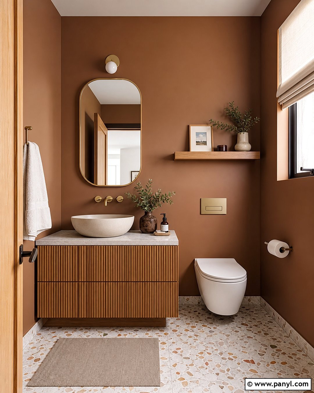 Modern Bathroom With Cinnamon Brown Walls - 20 Modern Bathroom With Brown Walls