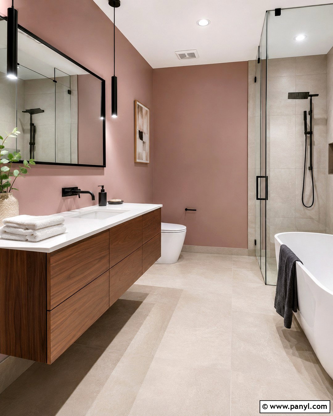 Modern Bathroom With Dusty Pink Walls - 20 Dusty Pink Bathroom Walls