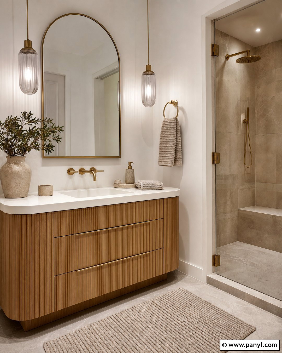 Modern Bathroom With Fluted Oak Vanity - 20 Modern Bathroom With White Walls