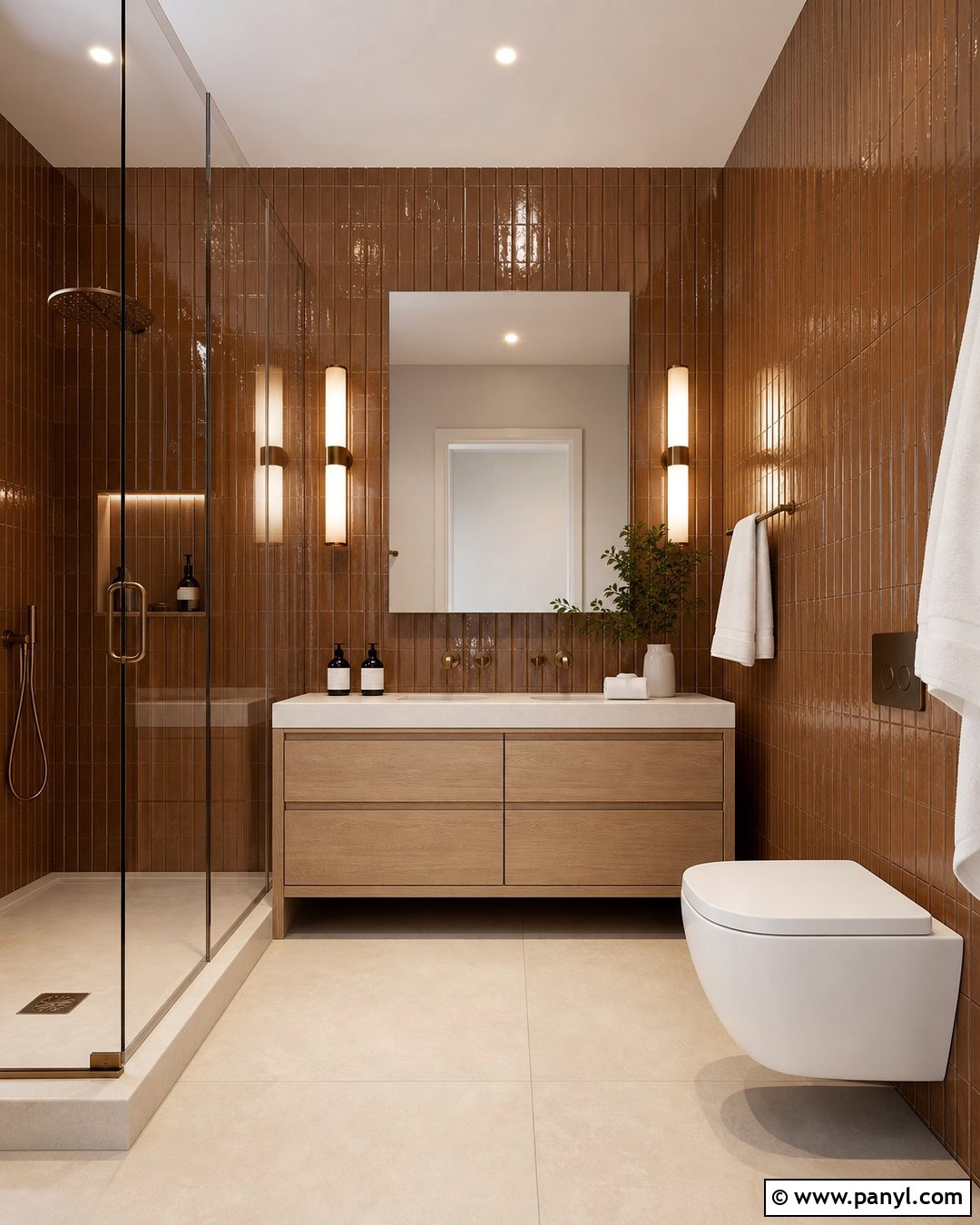 Modern Bathroom With Glossy Brown Walls - 20 Modern Bathroom With Brown Walls