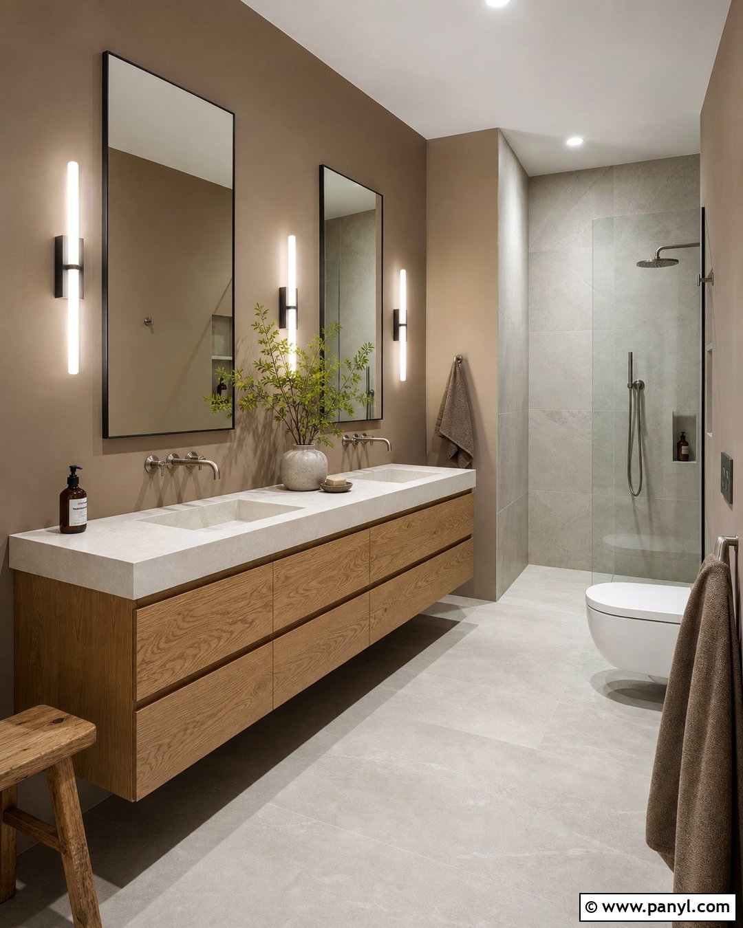 Modern Bathroom With Mushroom Brown Walls - 20 Modern Bathroom With Brown Walls