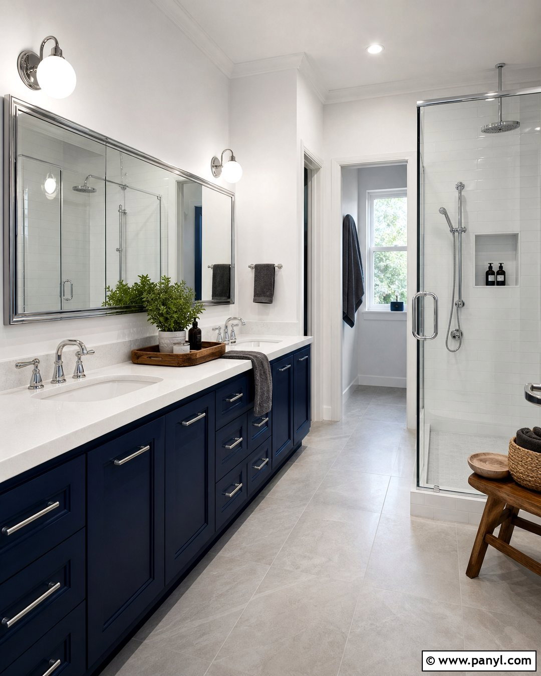 Modern Bathroom With Navy Blue Vanity - 20 Modern Bathroom With White Walls