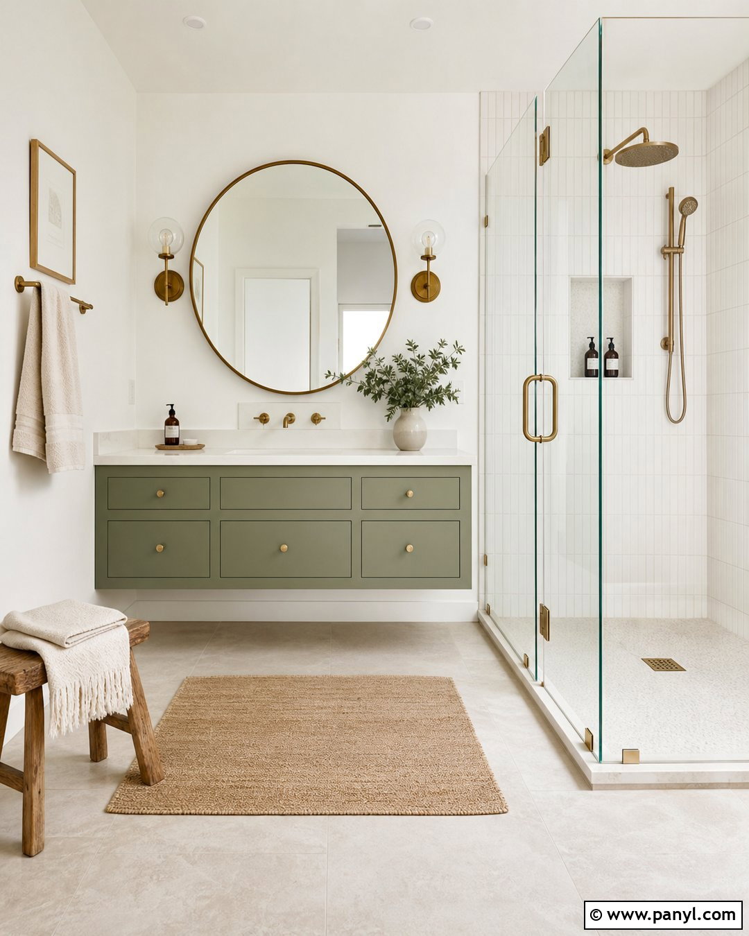 Modern Bathroom With Sage Green Vanity - 20 Modern Bathroom With White Walls
