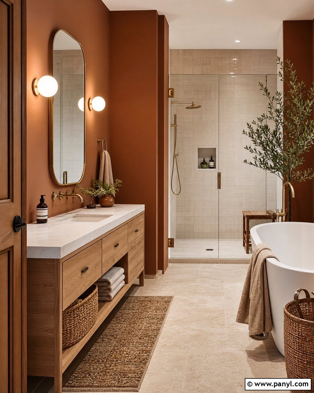 Modern Bathroom With Terracotta Brown Walls - 20 Modern Bathroom With Brown Walls