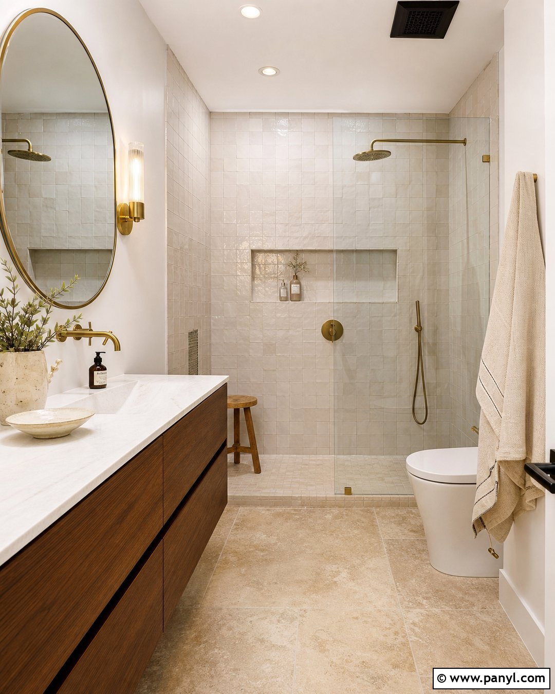 Modern Bathroom With Zellige Shower Tile - 20 Modern Bathroom With White Walls