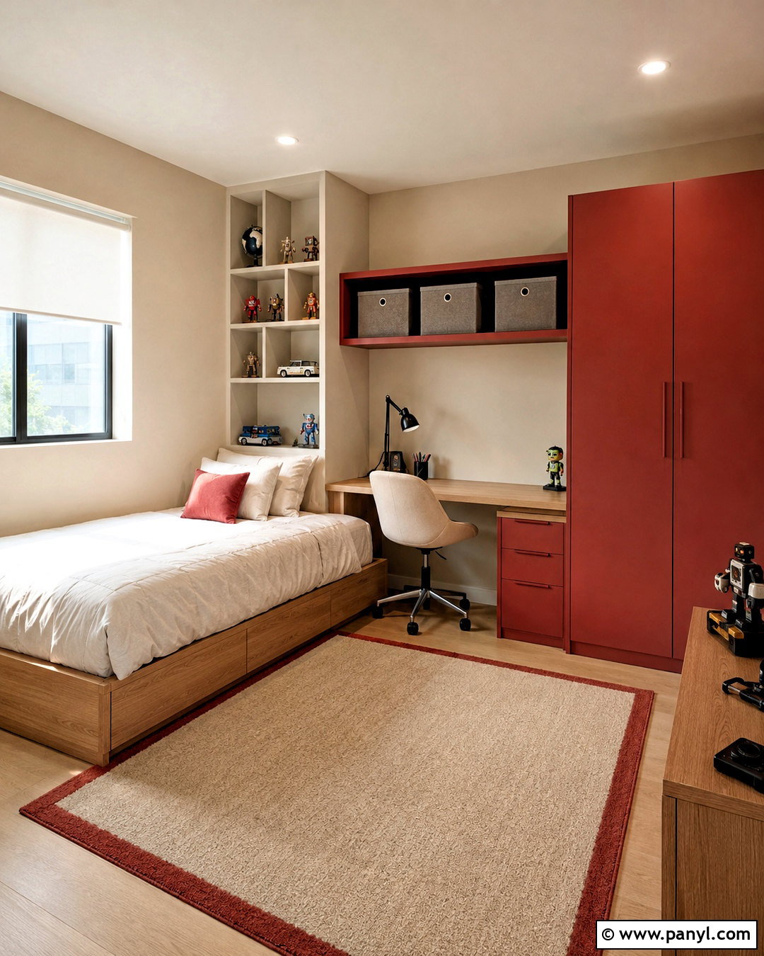 Modern Beige Kids Room With Muted Red - 20 modern beige jotun ideas