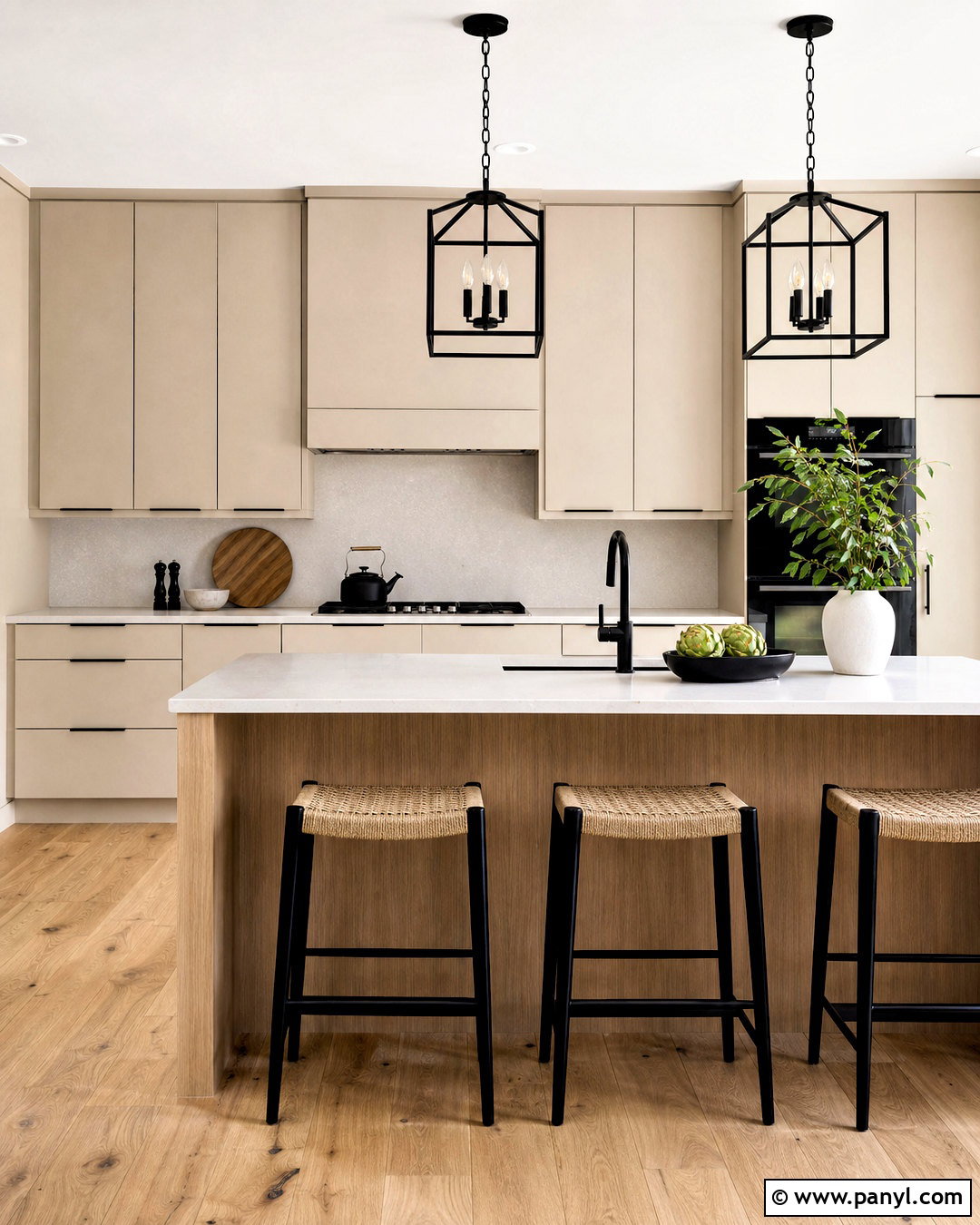 Modern Beige Kitchen With Black Accents - 20 warm neutral kitchen ideas