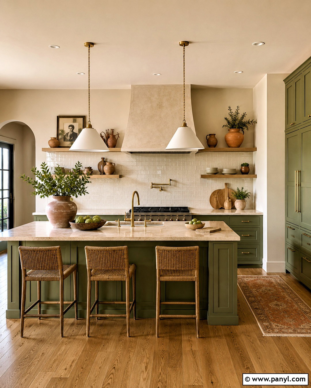 Modern Beige Kitchen With Green Cabinets - 20 modern beige jotun ideas