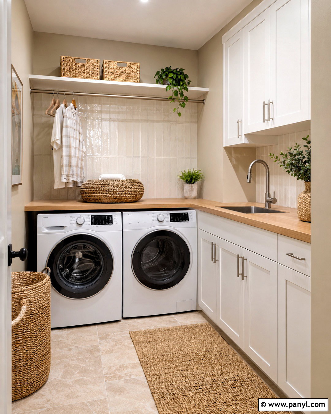 Modern Beige Laundry Room With Warm White Cabinets - 20 modern beige jotun ideas