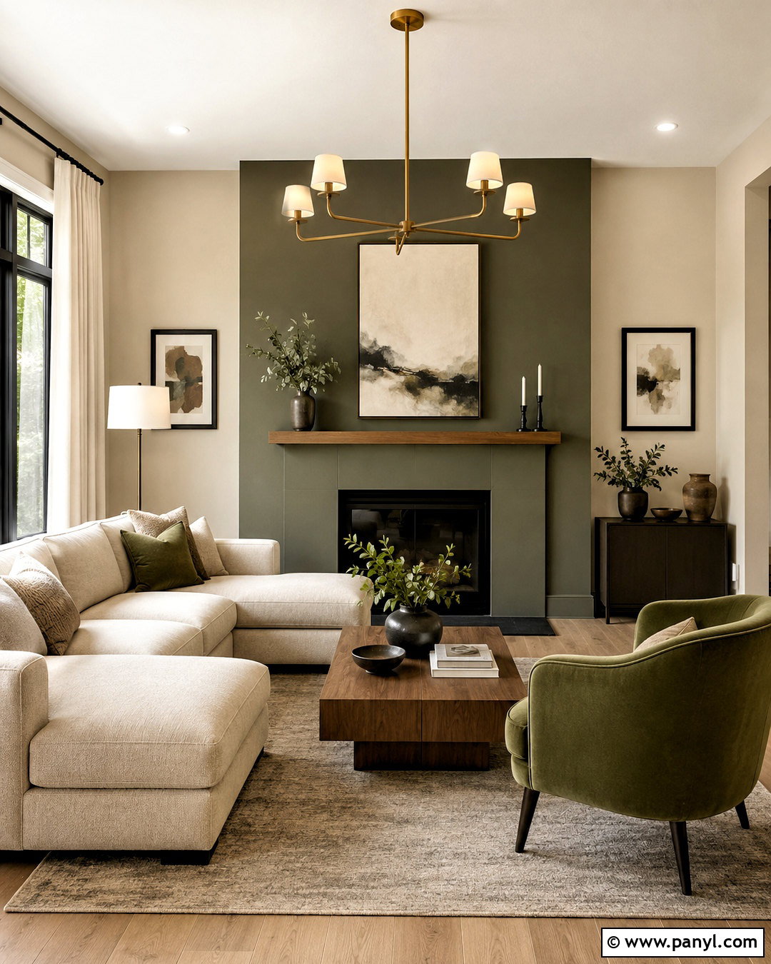 Modern Beige Living Room With Green Harmony - 20 modern beige jotun ideas