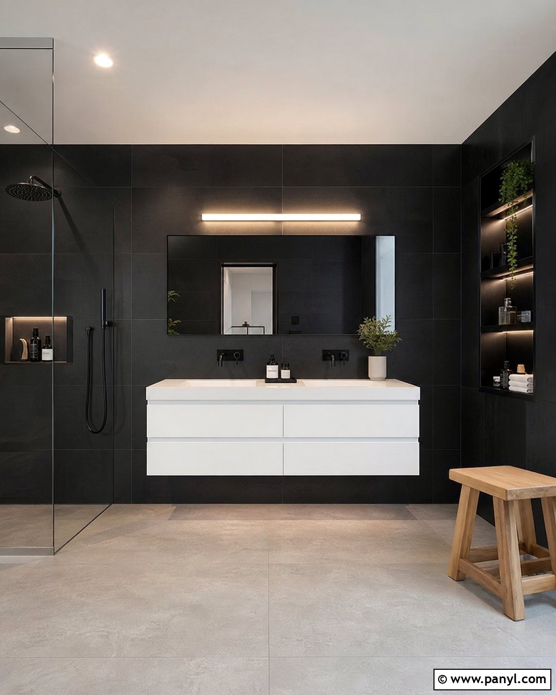 Modern Black Accent Wall Bathroom - 35 Black Accent Wall Bathroom Ideas