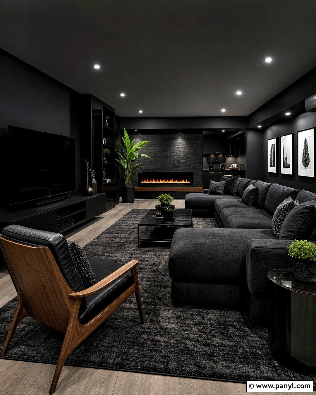 Modern Black Basement Living Room - 20 all black basement ideas