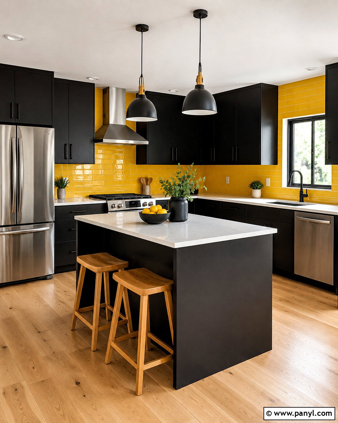 Modern Black Cabinets And Yellow Backsplash - 20 black and yellow kitchen ideas