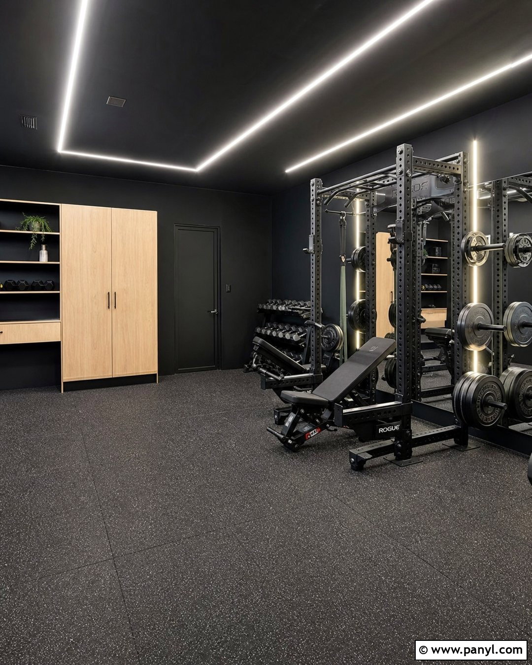 Modern Black Home Gym - 25 Black Walls Home Gym Ideas