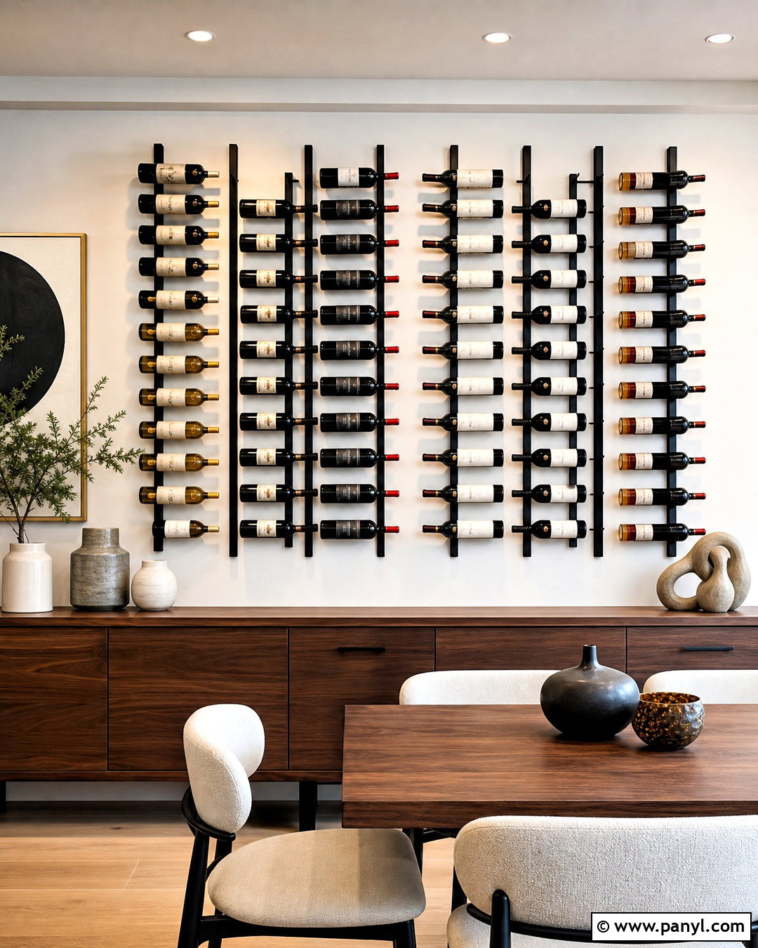 Modern Black Metal Wine Wall - 20 wine display wall ideas