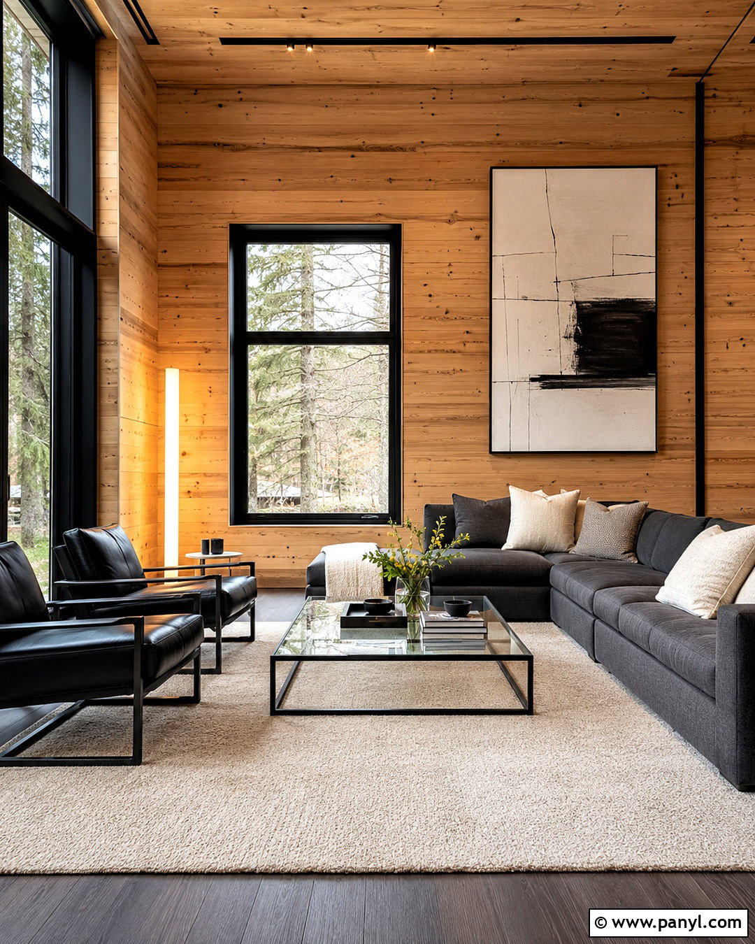 Modern Black Pine Walls Living Room - 20 pine walls living room ideas