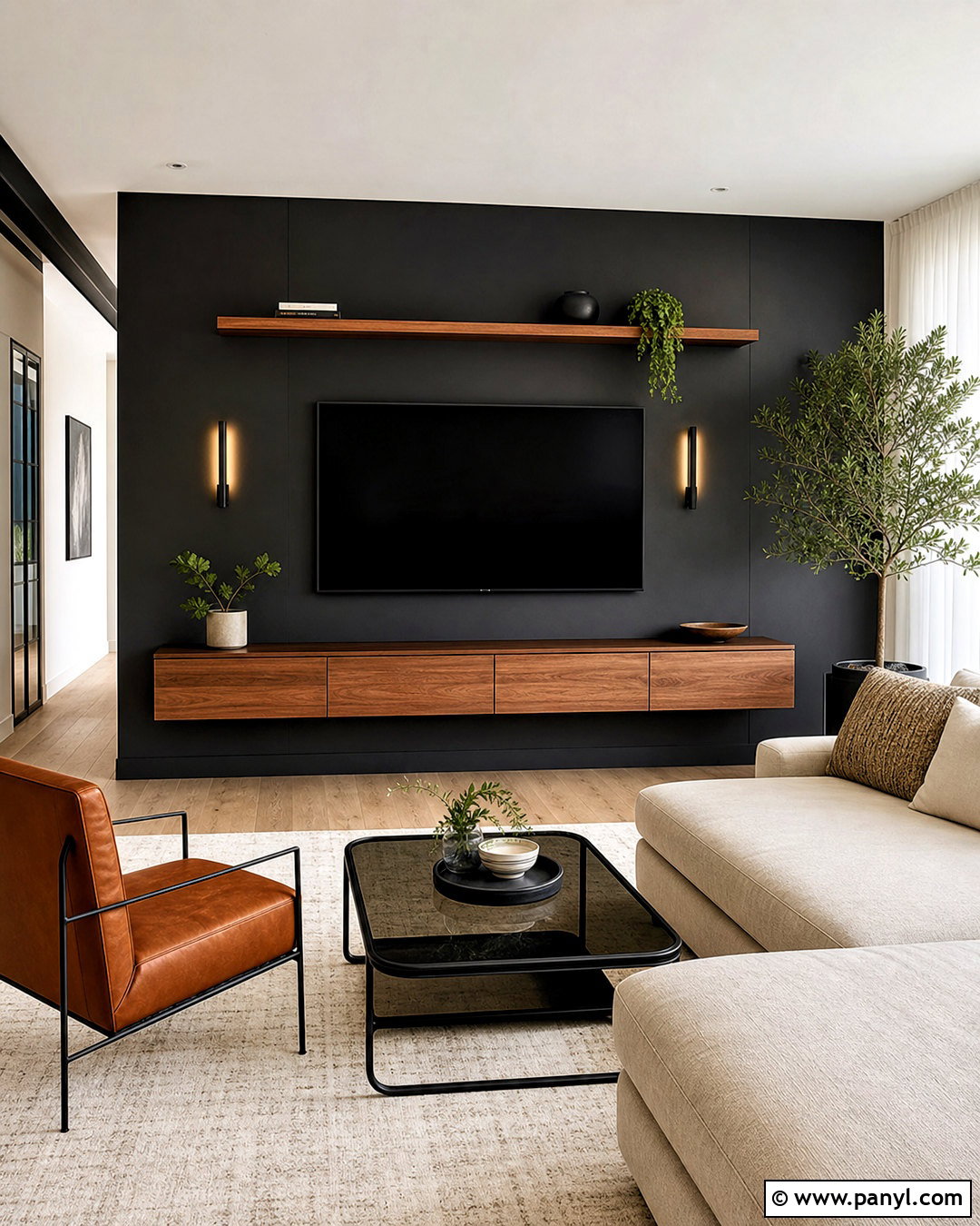 Modern Black TV Wall - 20 tv wall design diy ideas