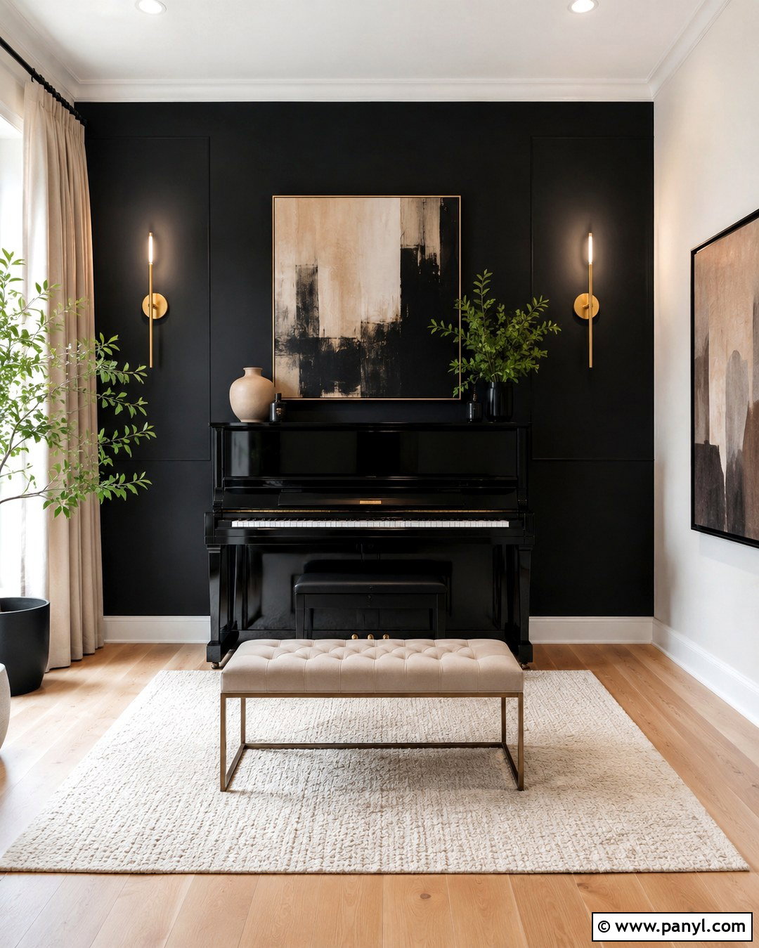 Modern Black Wall Piano Room - 20 Black Wall Music Room Ideas