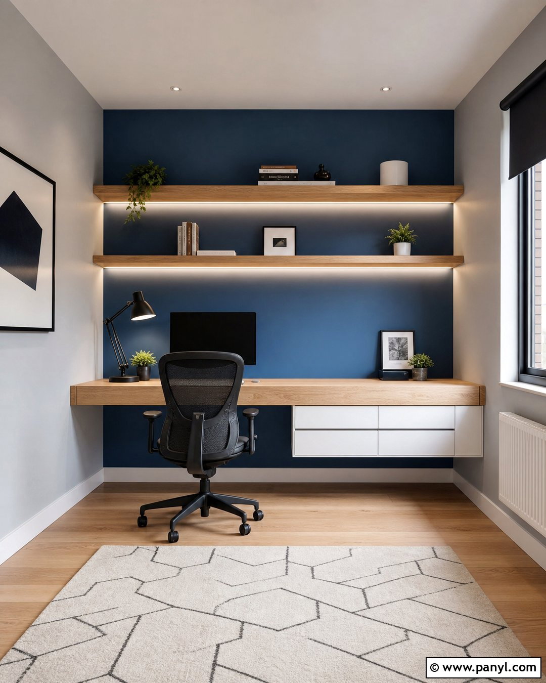 Modern Blue Accent Wall Study Room - 20 Blue Accent Wall Study Room Ideas