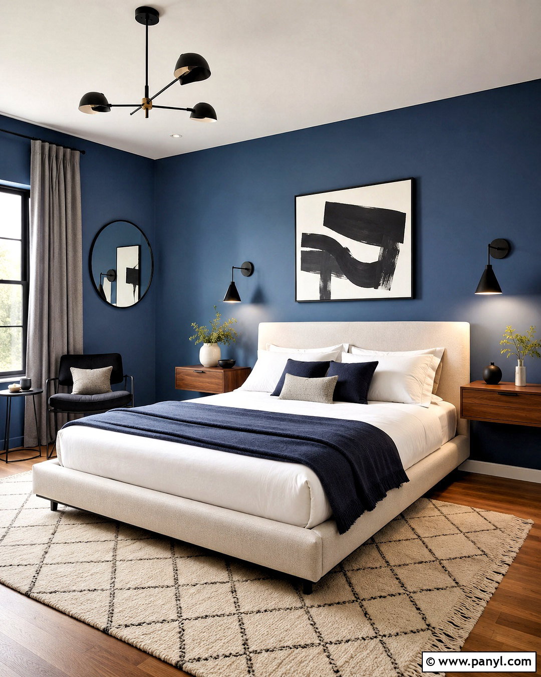 Modern Blue Bedroom With Black Accents - 20 blue bedroom design ideas
