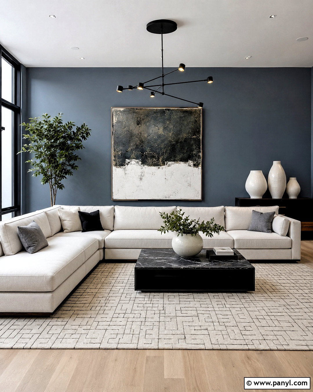 Modern Blue Gray Walls With Black Accents - 20 blue gray living room walls