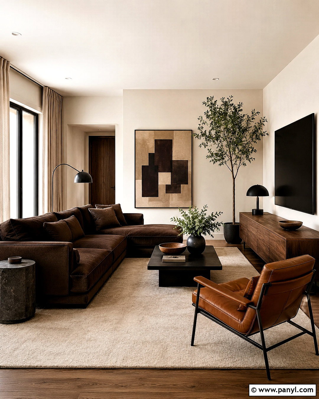 Modern Brown Living Room - 20 brown aesthetic house ideas